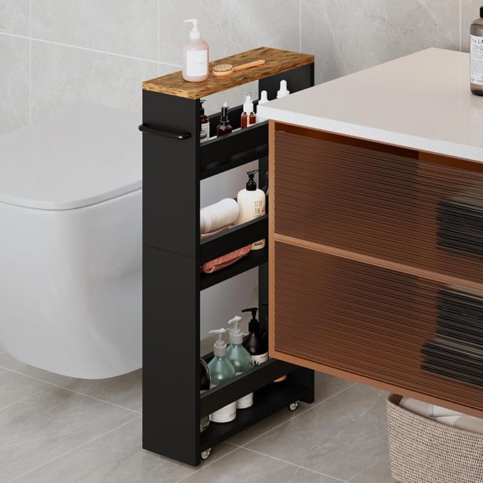 4-Tier Slim Rolling Storage Cart with Wheels - Mobile Organizer for Narrow Spaces in Black
