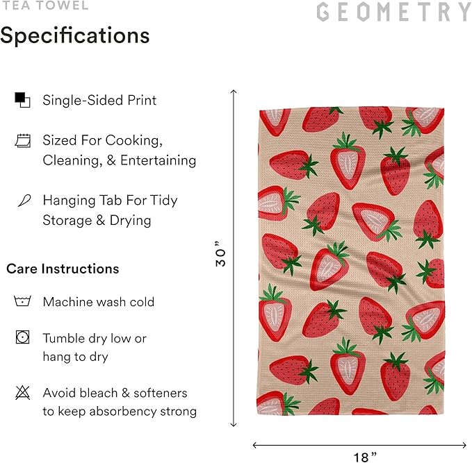 Spring Kitchen Towels - Quick Dry Microfiber Cloth Spring & Summer Dish Towels for Kitchen Drying - Premium Quick Dry Towel - Strawberry Sunshine, 18" x 30" - 2-Pack