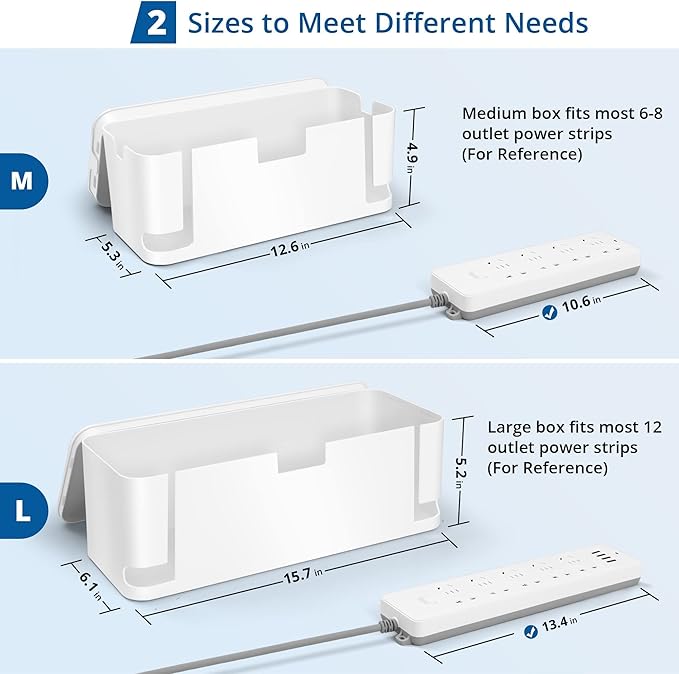 ZhiYo Cord Organizer Box, 2Pack & 6.6ft, 4/5in White Cable Sleeve Bundle