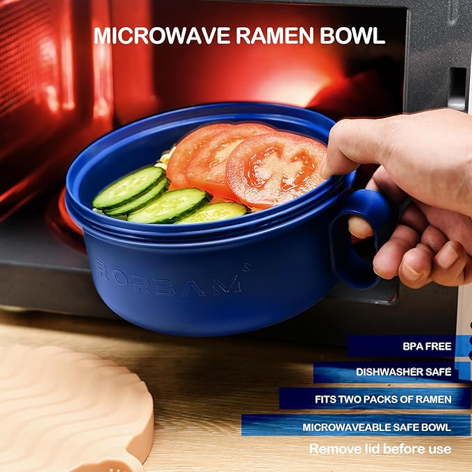 Ramen Cooker,Microwave Ramen Bowl,Ramen Noodle Bowl 48 oz, College Dorm Room Essentials for Girls for Boys, Apartment Essentials, BPA-Free. (orange)
