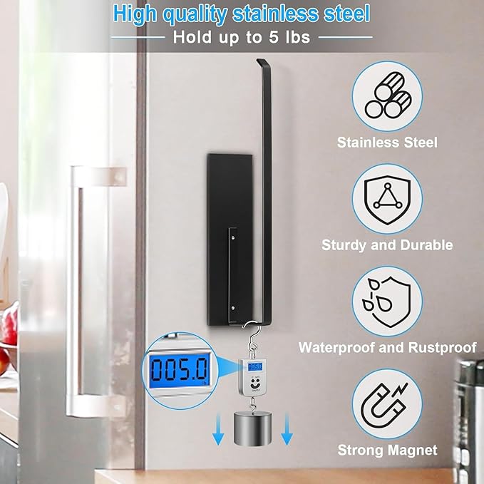 Paper Towel Holder Black, Magnetic Paper Towel Holder for Fridge, Toilet Paper Roll Holder Magnet Towel Rack Wall Mount Fridge Organizer for Paper Towels Rolls Bathroom Pantry RV Kitchen