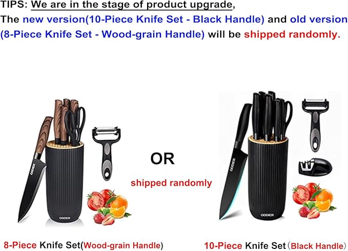 Knife Set, 10 Piece Kitchen Knife Set, Stainless Steel Knives Set for Kitchen, Universal Knife Block Set, Kitchen Kinfe Essentials, New Home Apartment Essentials, Dishwasher Safe (Black)