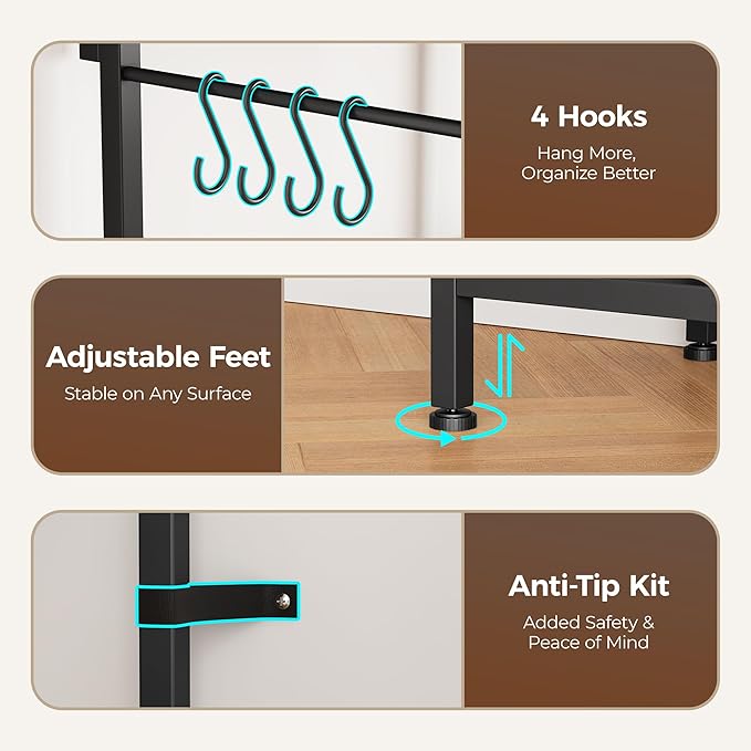 Huuger 31.5 Inch Bakers Rack with Power Outlets, Kitchen Microwave Stand with Storage, Coffee Bar with 4 Hooks, 3-Level Height Open Shelves, Black