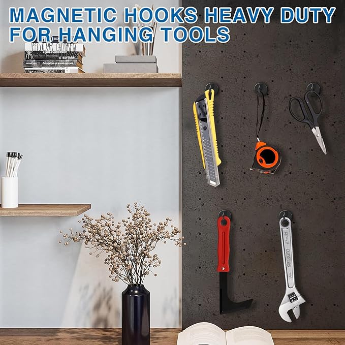 LOVIMAG Magnetic Hooks for Cruise Cabins, 80Lb Magnet Hooks, Cruise Essentials, Locker Accessories, Classroom Must Haves, Black Magnetic Hooks for Hanging, Refrigerator, Classroom, Whiteboard -21Pack