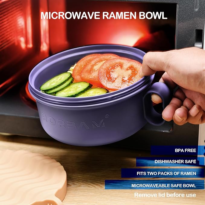 Ramen Cooker,Microwave Ramen Bowl,Ramen Noodle Bowl 48 oz, College Dorm Room Essentials for Girls for Boys, Apartment Essentials, BPA-Free. (purple)