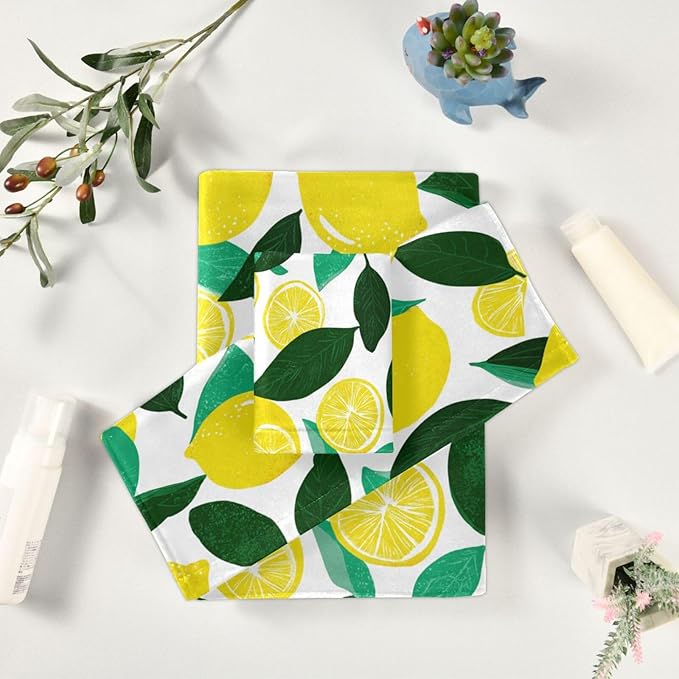 Fresh Lemon Towels Set of 3 Yellow Lemons Leaves Bathroom Towel Soft Absorbent Bath Hand Towels Washcloth Guest Towel Sets Bathroom Decorations