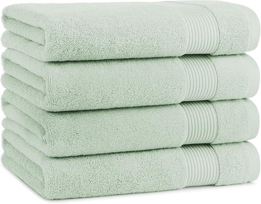 Arkwright Solid Bath Towels, Pack of 4, 100% Cotton 600 GSM Soft Absorbent Bathroom Towels for Hotel, Spa or Vacation Rental, 54 x 27 in, Eucalyptus Green