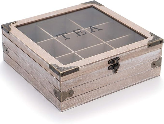 handrong Tea Box Organizer - Rustic Tea Bag Storage,Teas Bag Holder for Coffee Sugar Pods Packets & More – Elegant Tea Storage Solution for Home & Kitchen (Gray)