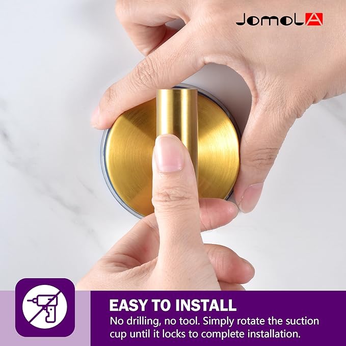 JOMOLA Suction Cup Hooks Stainless Steel Loofah Holder for Shower Bathroom Suction Towel Holder for Inside Shower Coat Hooks Wall Hanger for Door Glass Kitchen Brushed Gold 2Pcs