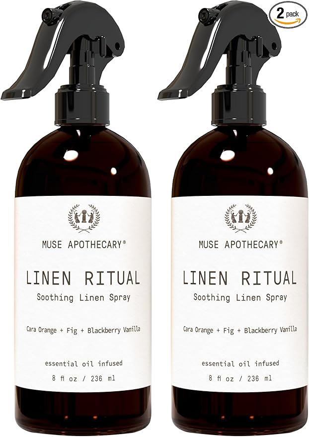 Muse Apothecary Linen Ritual - Aromatic, Soothing, and Relaxing Linen Mist, Laundry and Fabric Spray - Infused with Aromatherapy Essential Oils - 8 oz, Cara Orange + Fig + BlackBerry Vanilla, 2 Pack