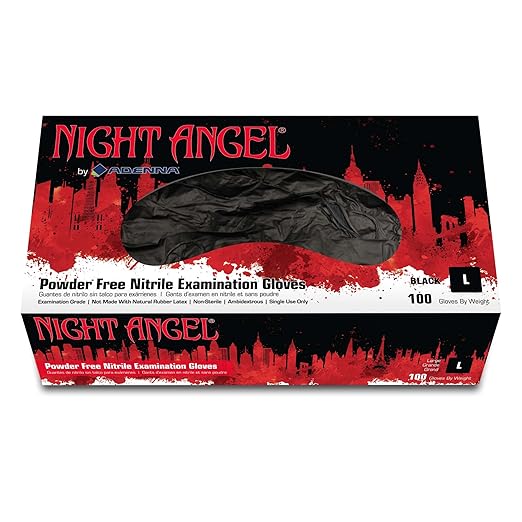 Adenna NGL220 Night Angel Nitrile Powder Free Exam Gloves, 4 mil, Black, Small (Pack of 100)
