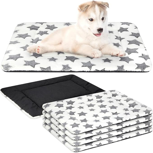 VitalCozy 4 Pcs Winter Dog Crate Pads, Ultra Soft Warm Washable Dog Cat Bed Mat for Pet Crate Comfortable Replaceable Reversible Kennel Pad for Small, Medium, Large Dogs(18 x 24 x 1.6 Inch,White)