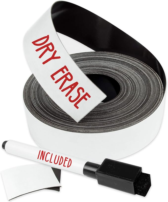 X-bet MAGNET Magnetic Strips - 1 Inch x 25 Feet Magnetic Tape Roll - Blank Write On Magnets - Sticky Labels and Stickers - Writable Flexible Magnet Sheet for Whiteboards, Refrigerator and Crafts