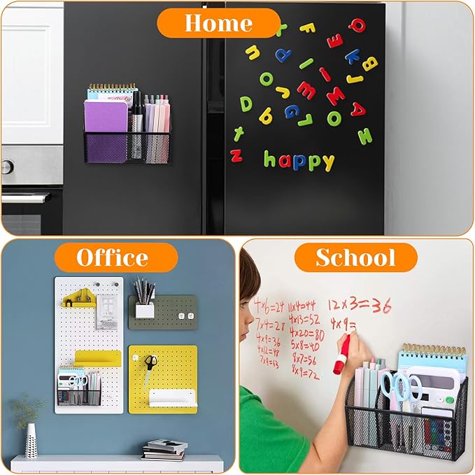 2 Pack Strong Magnetic Pen Holder, 3-Grid Mesh Organizer Basket For Whiteboard Refrigerator Locker, Space Saving Shelf For Office Home