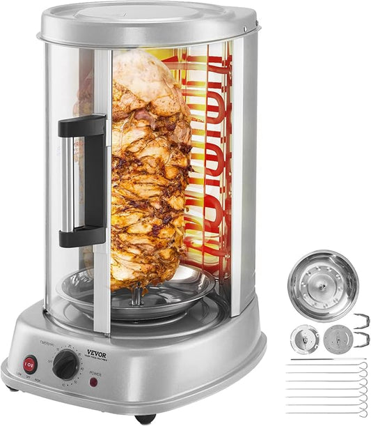 VEVOR Shawarma Grill Machine, Vertical Chicken Shawarma Cooker Machine Countertop, Electric Stainless Steel Broiler Gyro Rotisserie Oven Doner Kebab Machine, for Home Restaurant Kitchen Parties