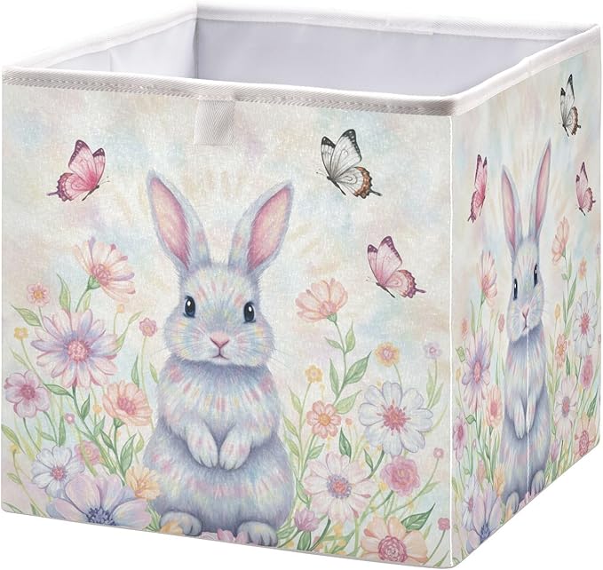 Bolaz Happy Easter Day Bunny Eggs Spring Flowers05 Closet Organizers Storage Cubes Storage Bins Shelf Baskets Containers for Home Room Office,Square