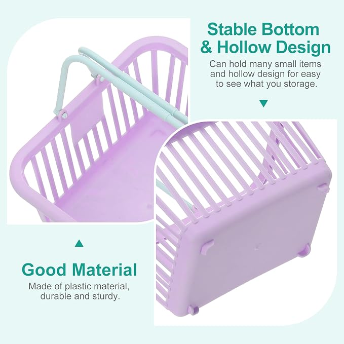 PATIKIL 8PCS Small Plastic Basket,Mini Storage Basket Grocery Tiny Shopping Baskets with Handle Organizer Filtered Water for Organizing Toys Fruits Veggies Snacks, Purple