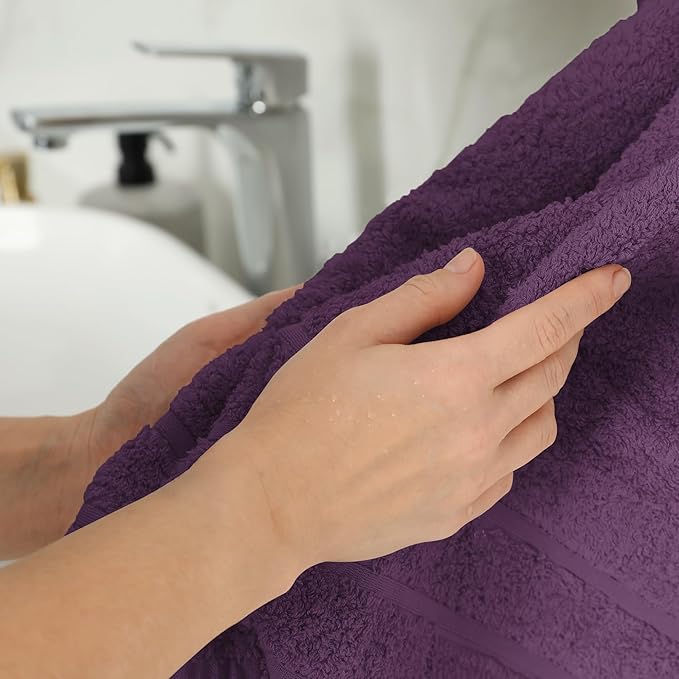 100% Cotton Hand Towels for Bathroom – Soft & Absorbent Towel Set– Pack of 6 Small Towel (34x20in) – Quick Dry Luxury Cotton Hand Towels – Dark Purple