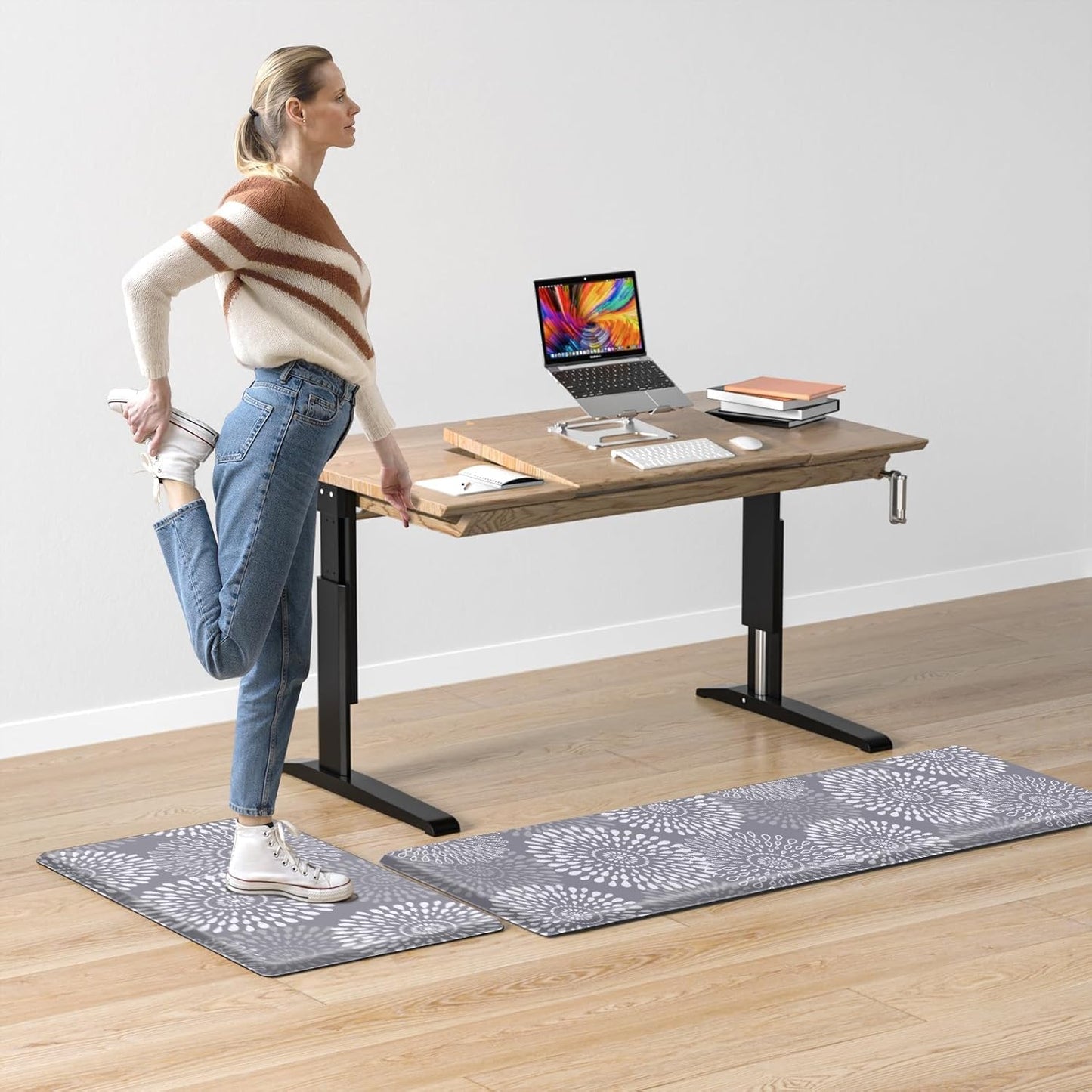 Anti-Fatigue Kitchen Mat Set of 2 – Cushioned Non-Slip Floor Rugs in Grey