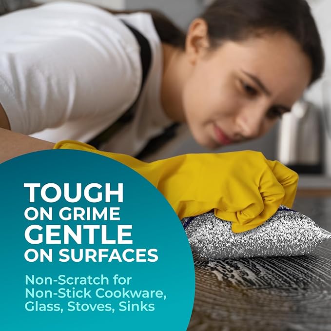 HELOMOR 6 Pack Dish Wash Sponges for Kitchen, Heavy Duty Non Scratch Dish Sponge, Wire Scrub Sponges for Cleaning Cookware, Glass, Countertops, Pans, Pots with Special Scrubbing Strip