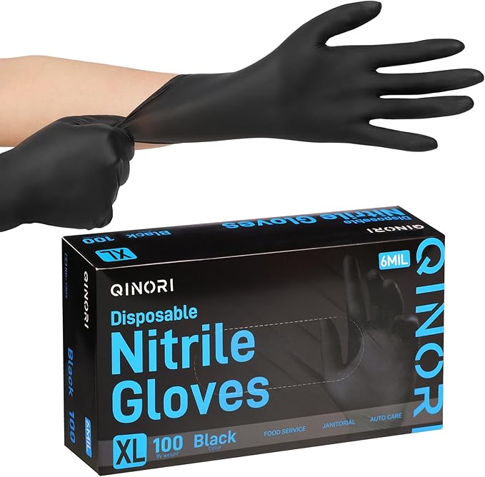 Black Nitrile Gloves HEAVY DUTY 6 mil Disposable Chemical Resistant Latex & Powder Free,Food, Mechanic,Cleaning Gloves