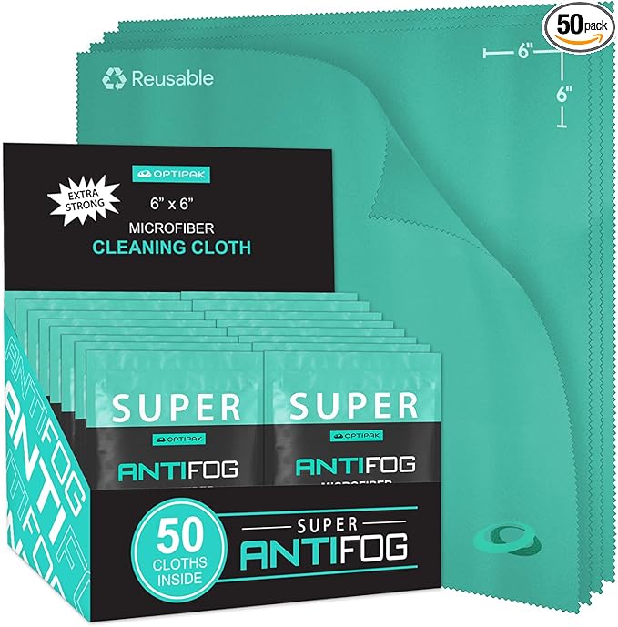 Anti Fog Microfiber Cleaning Cloth for Glasses — Individually Wrapped Microfiber Lens Cleaning Cloth for Eyeglasses, Lenses, Binoculars, Face Shields, Ski Masks or Swim Goggles (50 Count)