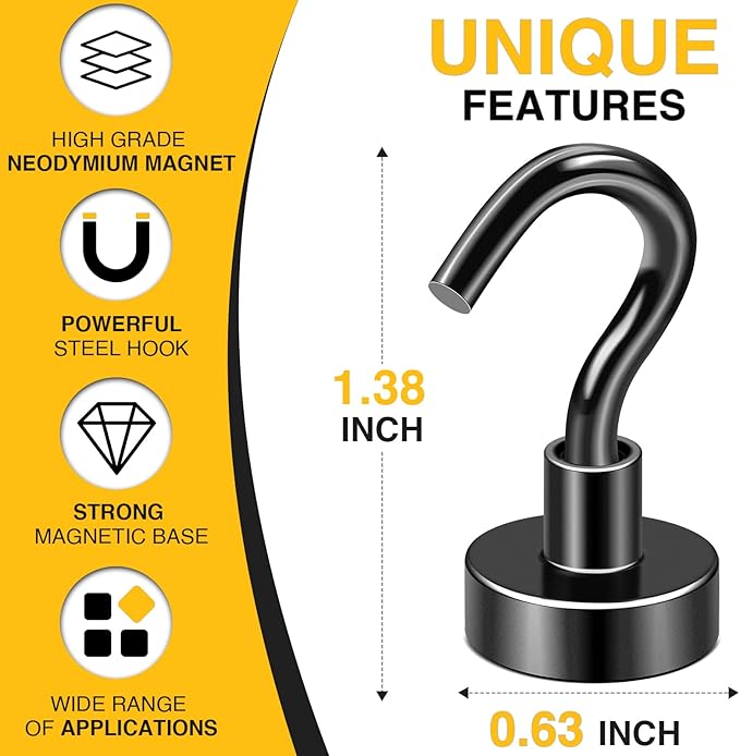DIYMAG Magnetic Hooks, 30lbs+ Magnet Hook 2025 Cruise Cabin Ship Essentials Heavy Duty Strong Magnets Refrigerator Fridge Hanging for Classroom Beach Vacation Kitchen Grills Home Black 60 Pack