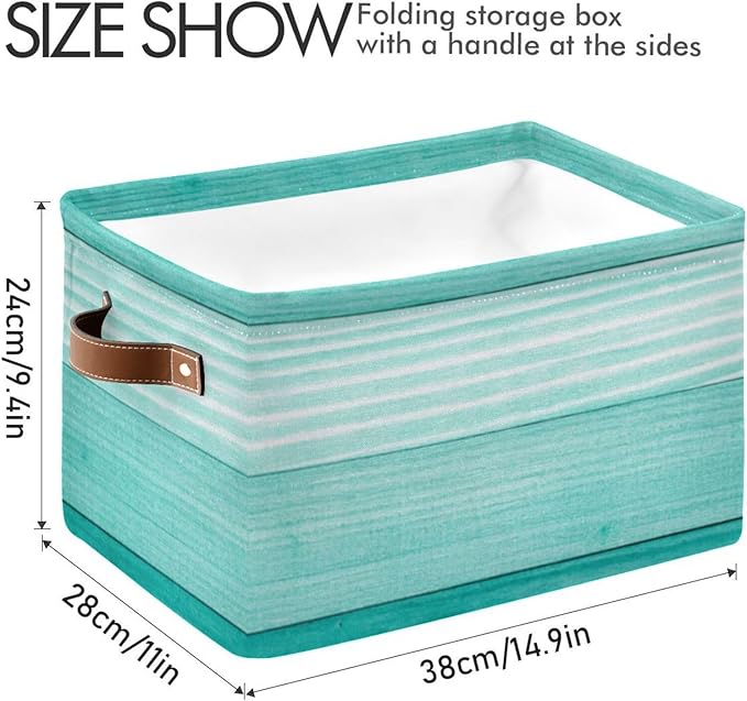 xigua Storage Basket Teal Mint Green Wood Storage Bin with Handle, Large Storage Cube Collapsible for Shelves Closet Bedroom Living Room 1PC
