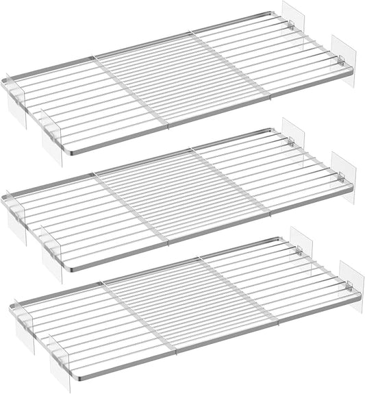 Expandable Closet Organizer Shelves, Adjustable Rod Metal Storage Shelves Divider for Wardrobe Cupboard Kitchen (Silver,11.8" D x 17"-31" W,3PCS)
