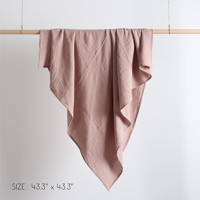 Meracorallo Muslin Swaddle Blanket, 100% Cotton Receiving Blanket Soft and Breathable Swaddle Wrap for Baby Boys and Girls, Blush
