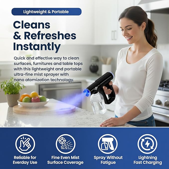 The Finest Atomizer Sprayer with Blue Light, Multipurpose Nano Spray Gun for Home, Salon & Garden, Cordless Nano Steam & Rechargeable ULV Barber Spray Gun for Mist Sprayer, 2 Pack (White & Black)
