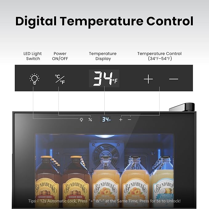Yeego Beverage Refrigerator Cooler, 65 Cans Drink Mini Fridge with Glass Door for Soda Beer or Wine, Beverage Cooler with 34°F-54°F Digital Temperature Control for Home, Office, Bar