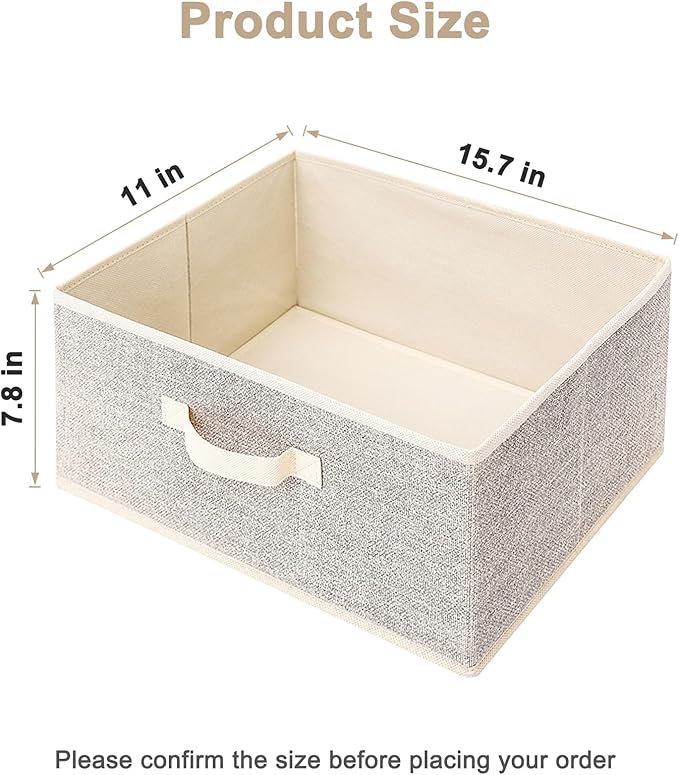 15.7 Inch Storage Baskets, Woven Fabric Bins, Storage Cubes with Reinforced Handles, Organizer Bins for Closet Shelves, Foldable, for Clothes (Beige, 2PCS/15.7*11*7.8inch)