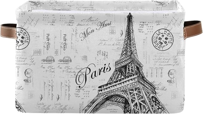 Storage Basket Paris Eiffel TowerStorage Bin Cube with Handles Foldable Storage Baskets for Shelves Living Room Home Decor 2PCS