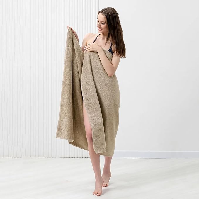 Bath Sheets – Extra Large Bathroom Sheet Set – Pack of 2 Jumbo Towels Beige (71x35in) – 100% Cotton Soft Quick Dry Large Bath Towels for Adults Hotel Spa Bathroom Use