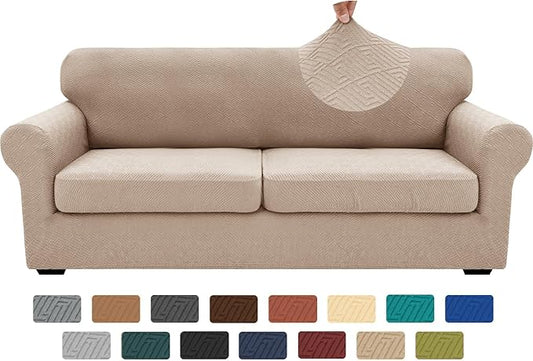 XINEAGE 2025 New 3 Pieces Couch Covers for 2 Extra Large Cushion Sofa Super Stretch Sofa Cover for 2 Large Seat Cushion Universal Loveseat Slip Cover for Living Room (Khaki), 71"-91"(2 Cushions)