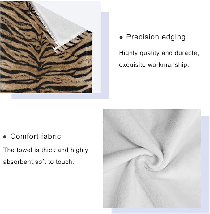 3 Piece Tiger Skin Print Bath Towel Set,Microfiber Absorbent Brown Black Striped Animal Tiger Decorative Bathroom Towels,1 Bath Towel 1 Hand Towel for Bathroom Kitchen,1 Washcloth for Face