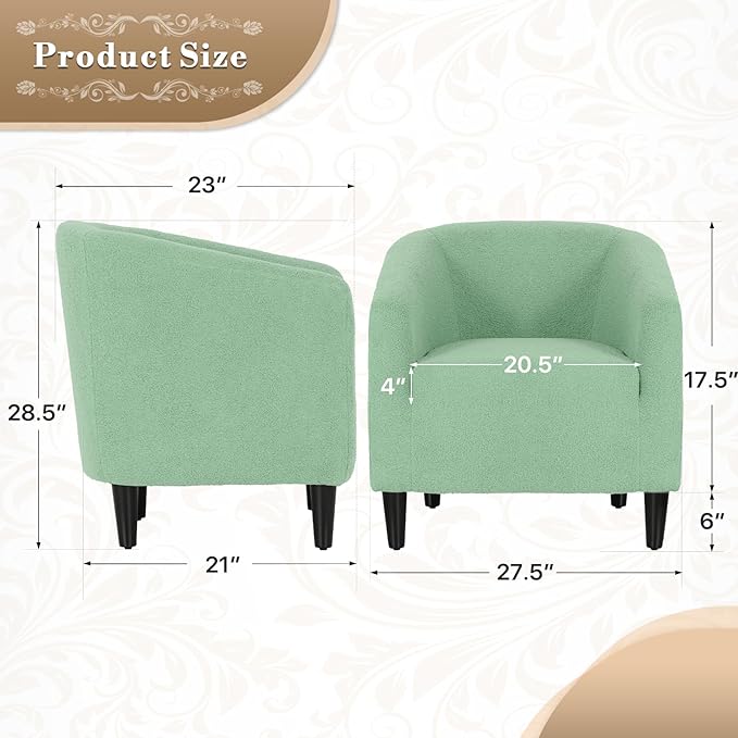 Athena Collection Modern Barrel Accent Chair, Furry Cozy Reading Arm Chair for Adults, Soft Comfy Upholstered Sofa Armchair for Corner, Living Room, Bedroom, Reception Room, Green