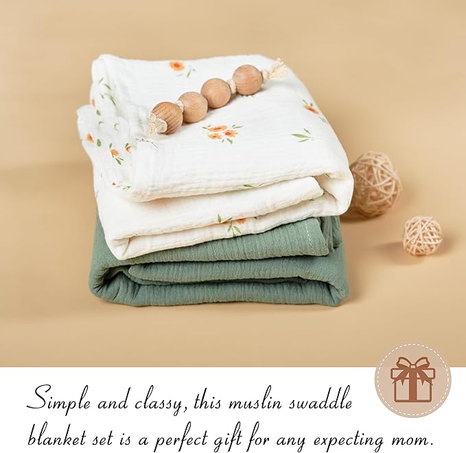 Meracorallo Muslin Swaddle Blanket, 100% Cotton Receiving Blanket Soft and Breathable Swaddle Wrap for Baby Boys and Girls (Roman Green)
