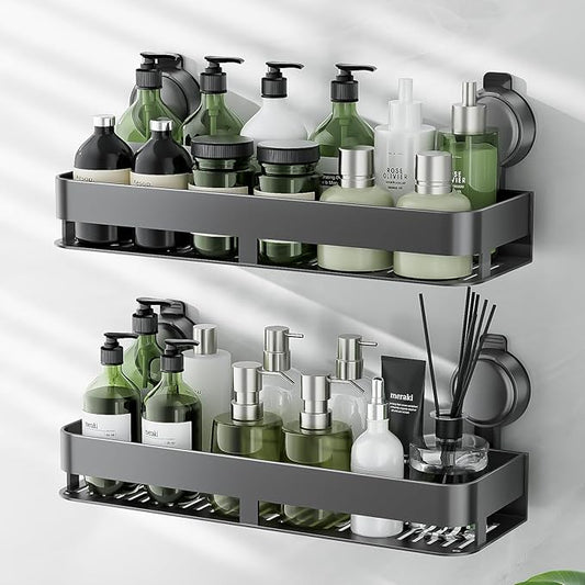 ONXE Shower Caddy Suction Cup,2 Pack Suction Shower Organizer,No Drilling Rustproof Shelves for Bathroom,Kitchen,Home Decor,Heavy Duty Bathroom Organizer with Large Capacity (11.8 inch-No bar)
