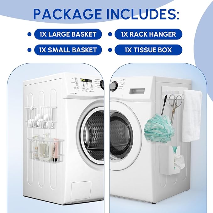 Vicenpal 4 Pcs Magnetic Laundry Storage Sets Including Drying Ball Holders, Magnetic Dryer Sheet Holder, Lint Bin for Laundry Room, Hanger Organizer and Bathroom Trays for Household Organization