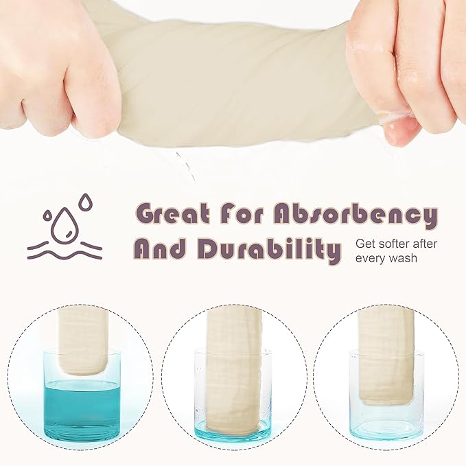 Muslin Burp Cloths Large 100% Cotton Hand Washcloths for Boys & Girls, Baby Essentials Extra Absorbent and Soft Burping Rags for Newborn Registry (Ivory, 12-Pack, 20" X10")
