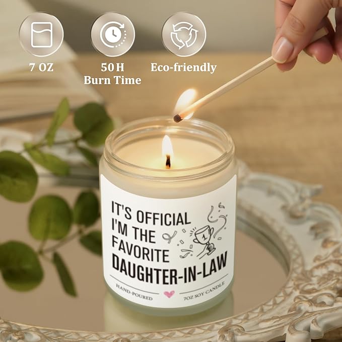 Daughter in Law Gifts, Mothers Day, Birthday, Christmas, Wedding Gifts for Daughter-in-Law, Sons Girlfriend, Future DIL, DIL Gift from Mother in Law, Officially Favorite Child Daughters Candle Gift