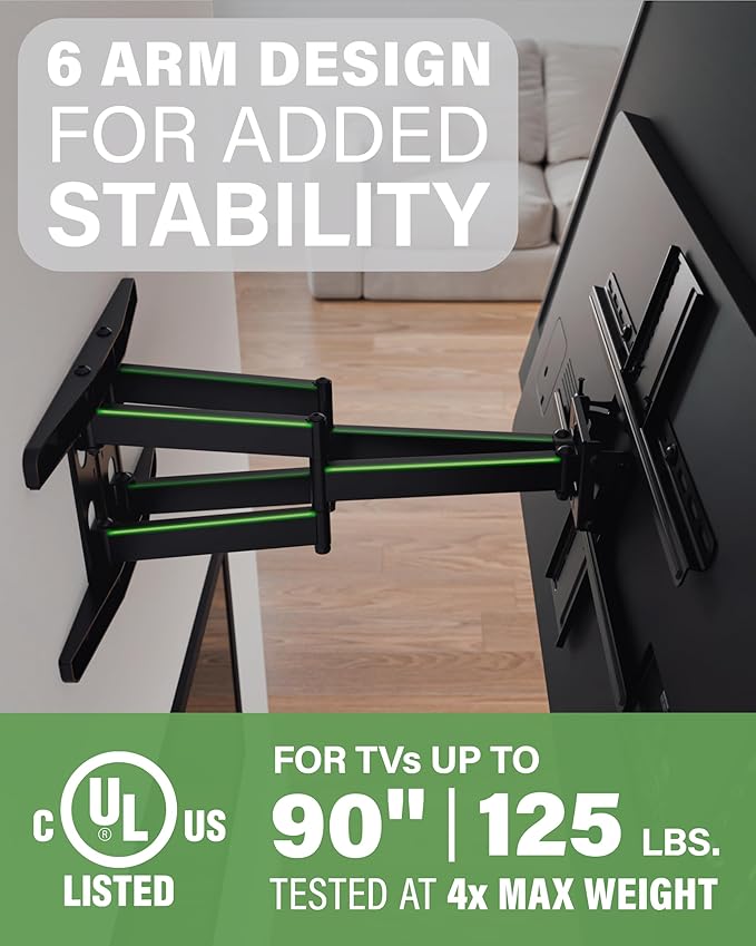 SANUS Premium Full Motion TV Mount for 42"-90" TVs - Sturdy & Smooth Extension, Swivel and Tilt for Big TVs - Universal Design Fits Samsung, LG, Vizio, TCL & More - Easy Installation -OLF22