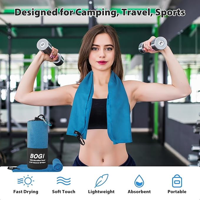 Microfiber Travel Sports Towel-Quick Dry Towel, Soft Lightweight Microfiber Camping Towel Absorbent Compact Travel Towel for Camping Gym Yoga Swimming Backpacking (XL:72''x32''+16''x16''-Blue)