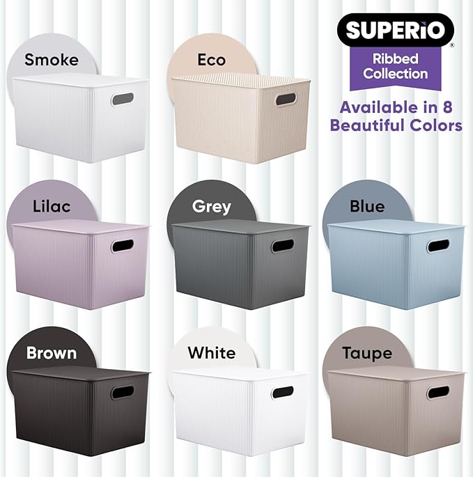 Superio Ribbed Collection - Eco-Friendly Decorative Plastic Basket Open Home Storage Bin and Lid, X-Large (1 Pack) Container Boxes for Organizing Closet Storage Bins for Shelves 22 Liter/23 Quart