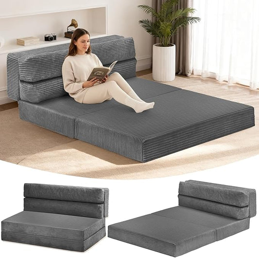 Folding Mattress Full Size, 3 in 1 Convertible Sofa Bed Fold Out Couch Bed Floor Couch Lounge Sleeper Mattress for Living Room, Guest Room, High-Density Memory Foam 5'' Thickness, Grey