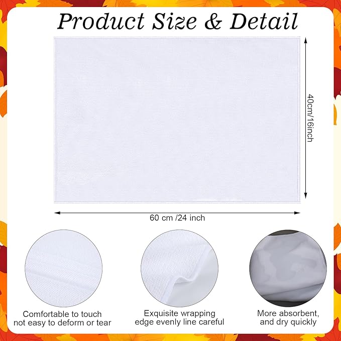 Sublimation Dishtowel Absorbent Multi Purpose Kitchen Dish Towels Blank DIY Dishcloth Bathroom Towel for Fall Christmas Kitchen Home Decor,16 x 24 Inch(24 Pieces)