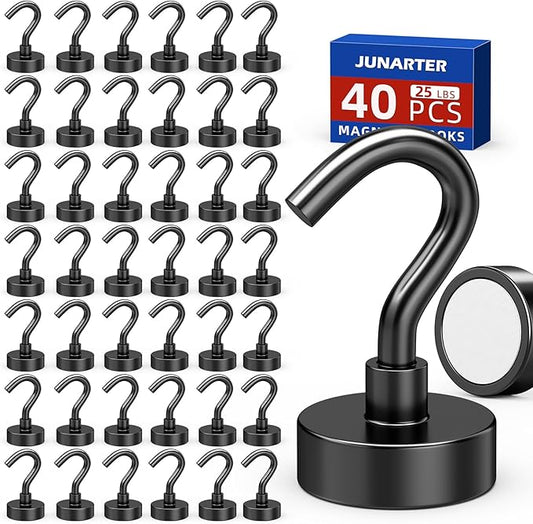 Black Magnetic Hooks, 40 Pack Magnetic Hooks for Cruise Cabins, 25lbs Magnet Hooks, Strong Magnetic Hook Heavy Duty, Magnets with Hooks, Metal Magnetic Hook for Hanging, Refrigerator