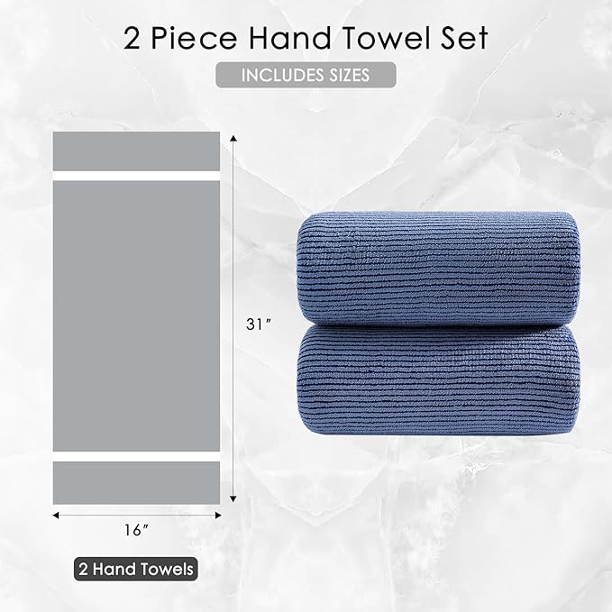 Jessy Home 2 Pack Navy Hand Towel Set 16x31,Ultra Soft Microfiber Towel for Bathroom Highly Absorbent & Quick Dry Hand Face Towel,Multi-Purpose Luxury Premium Towel for Kitchen,Hotel,Shower,Spa,Gym